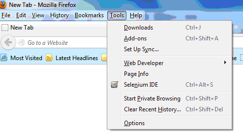 Step 8 Restart the program and Click on Tools choice will show selenium logo