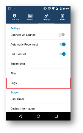Step 2 Once inside the Settings menu tap Logs. android log