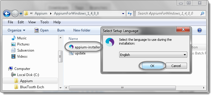 Select English and click on OK. appium tutorial for beginners